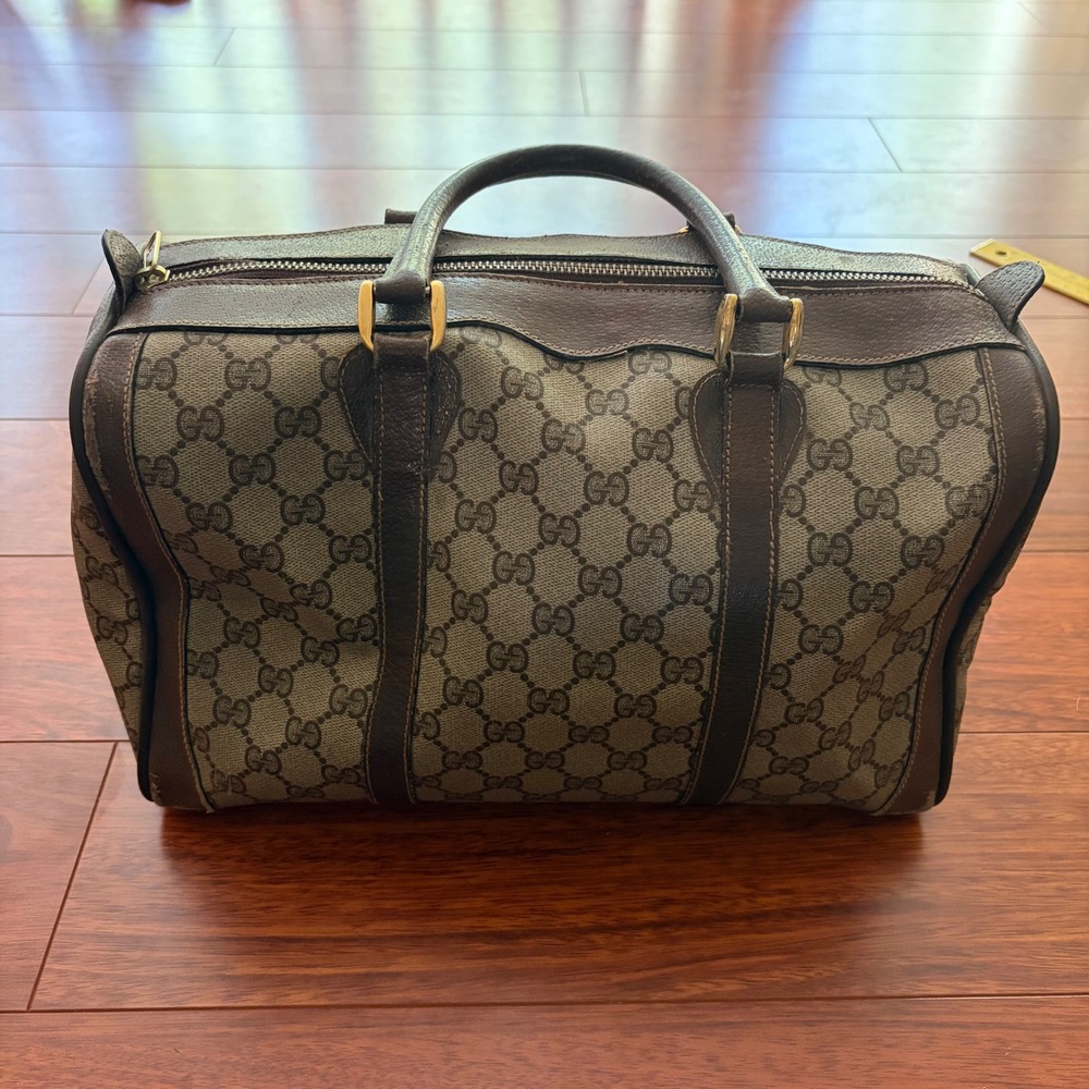 VTG 80s 90s Gucci GG Supreme Monogram Boston Bag Brown Canvas Leather 002/468 OS